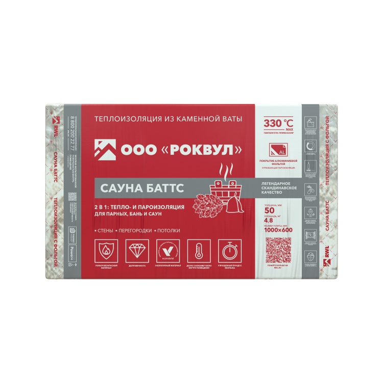 Утеплитель Rockwool Сауна Баттс 1000х600х50 мм, 8 шт. уп